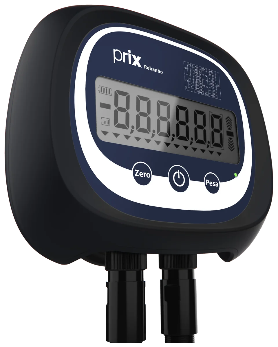 Indicador Prix Rebanho con pantalla LCD y teclas Cero, Encender y Pesar